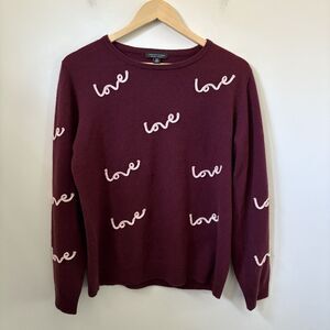 Saks Fifth Avenue  Cashmere Sweater Womens Large Burgundy Love Embroidered Top